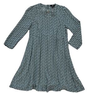 H&M Dress 3/4" SLEEVE A-LINE PRINTED DRESS TEAL, WHITE & BLACK NEW SZ 4